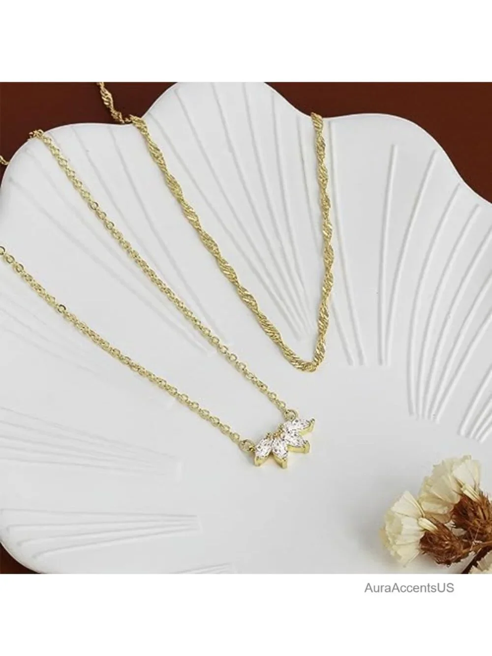 14k Gold Plated Layered CZ Necklace Women Dainty Chain